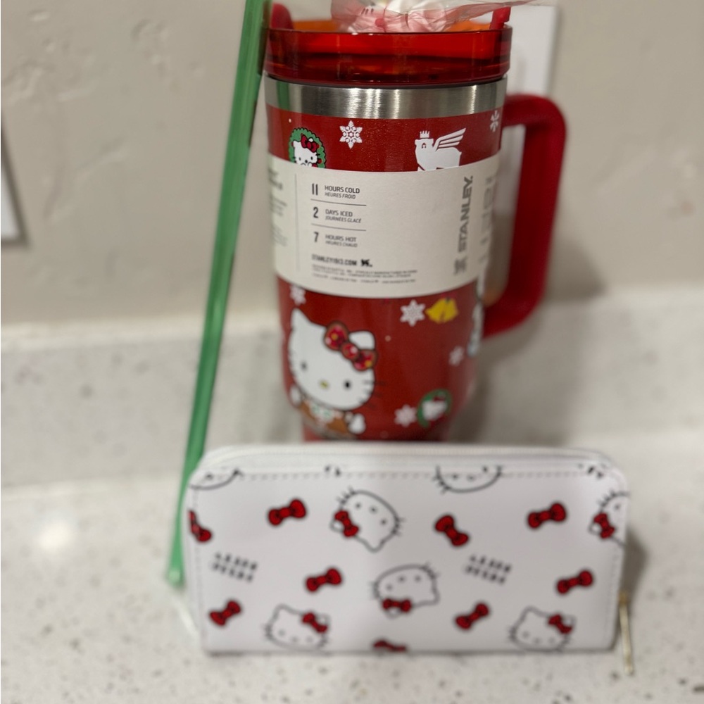 Hello Kitty Red Travel Mug and White Wallet Set
